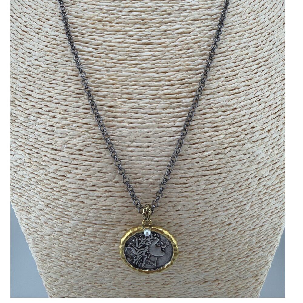 Artisan Handcrafted Reversible Silver and Gold Coin Medallion Necklace